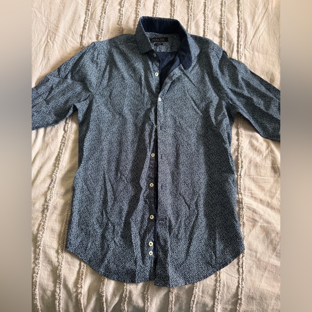 Zara Men’s Blue Floral Slim Fit Casual Button Down Shirt Size M